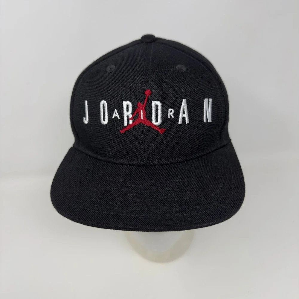 Jordan Child Black Snapback Hat Red Jumpman Logo Flat‎ Brim 617845-023